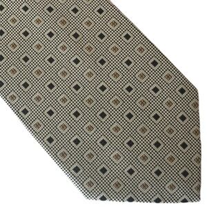 Bergamo New York Silk Tie Geometric Medallion Beige Tan Black Hand Made Classic